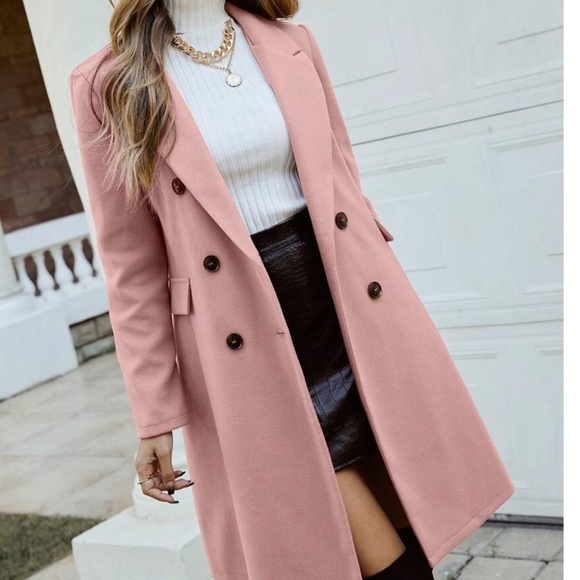 Classic Hot Pink Button Double Breasted Trench Coat Jacket - Picture 11 of 12